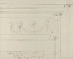 Projekt belkowania klatki schodowej, Headfort House (długopis i czarny tusz z grafitem na papierze wykładanym)